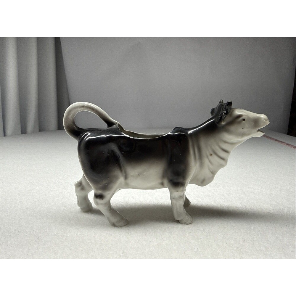 German Ceramic Black White Cow Creamer Milk Pitcher Farmhouse Decor Vintage